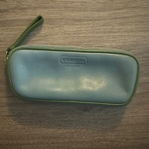 Vintage Coach Learher Eyeglass/Pencil Case Light Blue with Avocado Green Detail